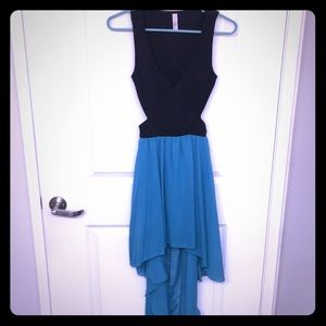 High low teal and black dress